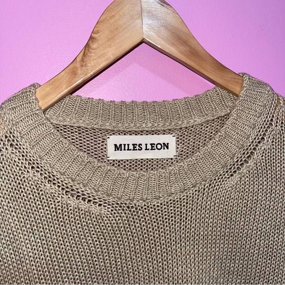 Miles Leon Sweater Men's Size XL Beige Mushroom Linen Cotton‎ Knit Loose Fit - Picture 11 of 13